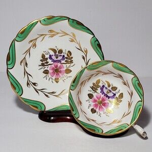 Royal Chelsea Teacup and Saucer Pink Purple Flowers Vintage